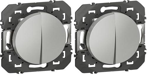 Legrand - Interrupteur ou va-et-vient 10AX + bouton poussoir 6A dooxie - finition alu (Lot de 2)
