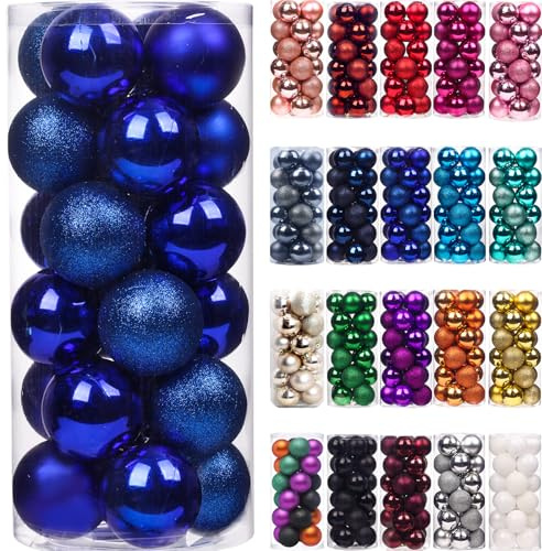 Emopeak 24Pcs Christmas Balls Ornaments for Xmas Tree - 2.5 Inch Shatterproof Christmas Tree Decorations Hanging Ball for Holiday Wedding Party Decoration Navy Blue