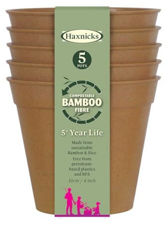 Haxnicks Pot180201-5 vasi per piante in fibra di bambù sostenibile, per interni ed esterni, diametro 10 cm, confezione da 5, colore: terracotta
