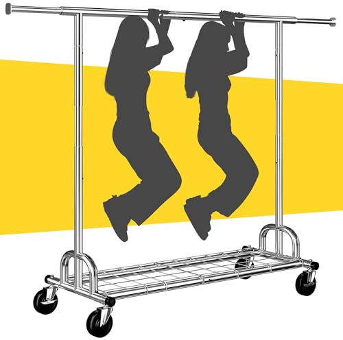 Raybee 75 W Clothes Rack Load 530 LBS, Clothing Racks for Hanging Clothes, Adjustable Clothes Rack Heavy Duty, Portable Metal Garment Rack for Bedroom Laundry Living Room