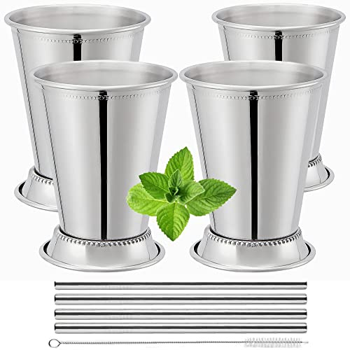 Mint Julep Becher Set mit 4 Trinkhalmen – Edelstahl Mint Julep Becher – Mint Julep Gläser – 340 ml handelsübliche Qualität – Metallbecher – 2024 Mint Julep Set von Flavourd