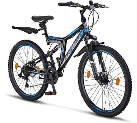 Chillaxx Bicicletta Falcon Premium Mountain Bike in 24 e 26 pollici – Bicicletta per ragazzi, ragazze, uomini e donne – Freno a disco – Cambio a 21 velocità – sospensione completa