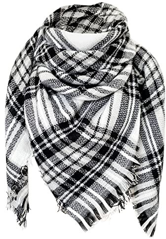 ORANDESIGNE Damen Schal Warm Weich Strickschal Karo Winterschal Herbstschal Wolleschal Frauen Halstuch Scarf Poncho Cape Kariert Tartan Plaid Quadratisch Deckenschal Grau 01 140 x 140 cm
