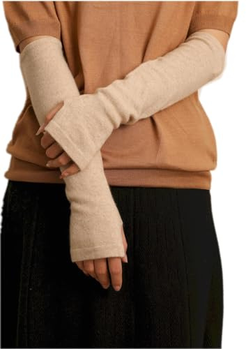 Prettystern dam kashmir ull armvärmare långa armvärmare fingerlösa pulsvärmare för kvällsmode, Variant 2: Beige, Länge ca. 34 cm