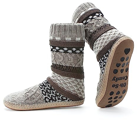 cosyone1997 Women’s Knit Slipper Socks with Soft Gripper Soles Warm Fuzzy Indoor Socks Size 6–8