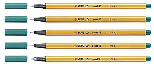 STABILO 5 Stück Kugelschreiber Point 88, feine Spitze, 0,4 mm, Türkis