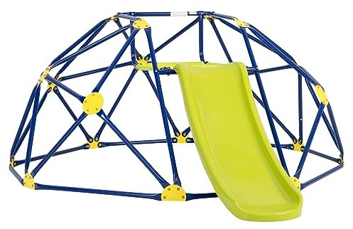 LIFEZEAL Cupola da Arrampicata con Scivolo, Struttura in Metallo per Cortile, Centro Attività con Scaletta da Arrampicata e Piattaforma in Tessuto, Parco Giochi Esterno per ragazzi 3-10 Anni (VERDE)