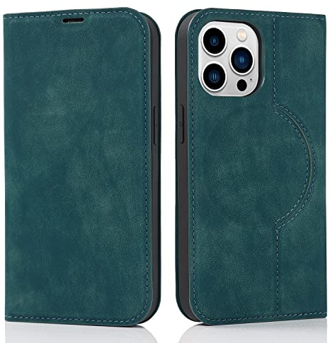 QLTYPRI Hülle für iPhone 15 Pro Kompatibel mit MagSafe, Ledertasche Handyhülle [RFID Schutz] Flip Case mit Kartenhalter Ständer Magnet Klapphülle für iPhone 15 Pro - Dunkelgrün