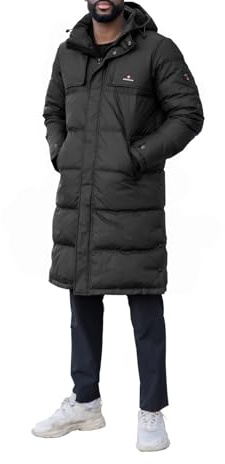 Höhenhorn Bannalp Giacca invernale da uomo in piuma, giacca puffer lunga, foderata, con certificazione RDS, piume e piumino con cappuccio rimovibile, Nero , XL