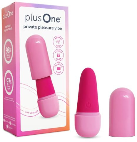 plusOne Private Pleasure Bullet Vibrator, Made of Body-Safe Silicone, Quiet Mode, 10 Settings, Rechargeable & Waterproof, Hygiene & Privacy Cover, Pink