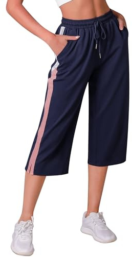 iClosam 3/4 Length Joggers Women Capri Sweatpants Summer Cropped Trousers Cotton Jogging Bottoms Running Jogger Lounge Pants Blue
