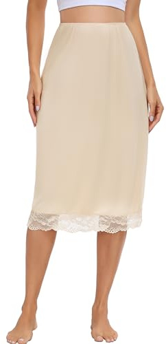 Sopesil Enaguas Largas para Mujer Modal Falda Lencería Ropa Interior Elástica Mujer Combinación para Vestidos Suave Cómodo, Nude, M