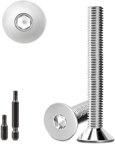 20 viti a testa svasata in acciaio inox M6 x 60 mm, viti in acciaio inox M6, a testa svasata con 2 viti a testa esagonale DIN 7991/ISO 10642 (argento)