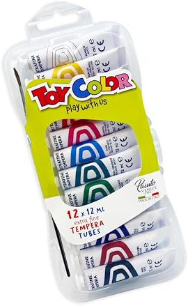 Toy Color Gouache extra fine | Lot de 12 couleurs | Peinture tempera concentrée | Peintures lavables pour enfants