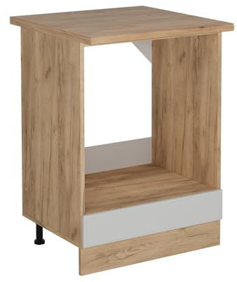 Vicco Herdumbauschrank R-Line, Herdschrank, Weiß Landhaus, 60 cm, AP Eiche