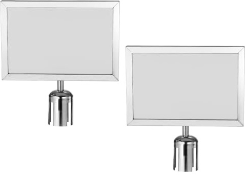 sourcing map Stanchion Sign Holder, 8.7x12.6 Inch Stanchion Top Sign Frame Horizontal Double Sided Poster Display for Crowd Control Queue Barrier Silver Pack of 2