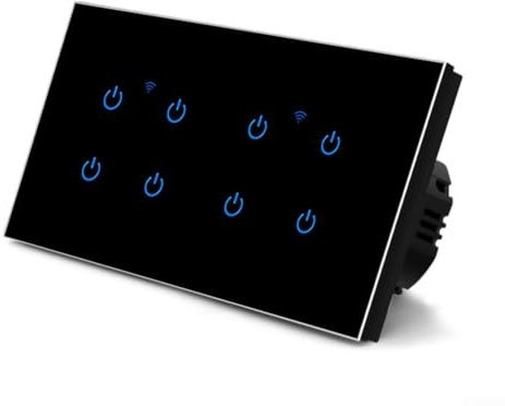 CYRENT WiFi Touch Light Switch Black Glass Panel Remote and Voice Control Wall Switch for Smart Home(8 Gang-Black)