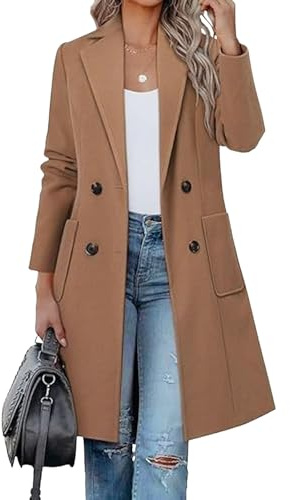 Manteau mi long en laine mélangée pour femme, veste d'hiver à revers croisés, style camel
