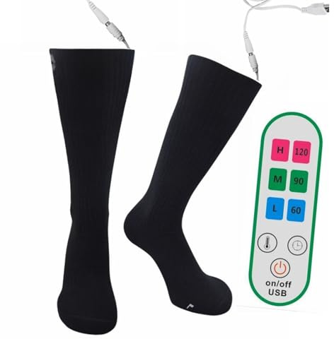 SPYMINNPOO Erhitzte Socken, Intelligente Temperaturregelung 3 Heizeinstellungen Waschbar Wiederverwendbares USB -Ladungsladung Elektrische Wärmelocken Fußwärmer für Männer Frauen