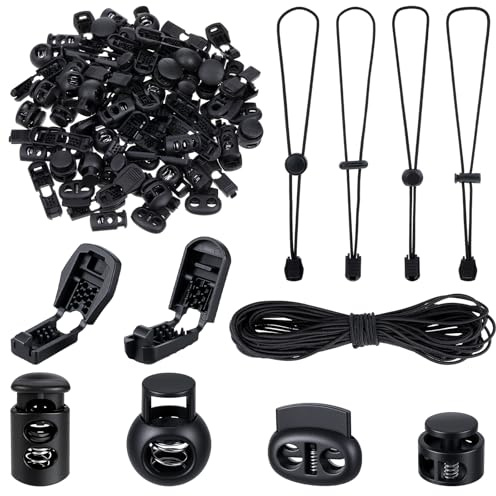 Apausvcm 10m Elastische Gummischnur 3mm Gummiseil mit 40 Kordelstopper 2 Loch & 40 Kordelklemme Gummiband Rund Schnur Schwarz Gummikordel Expanderseil für Kordelzug Rucksack Bekleid Wäscheleinen Zelte