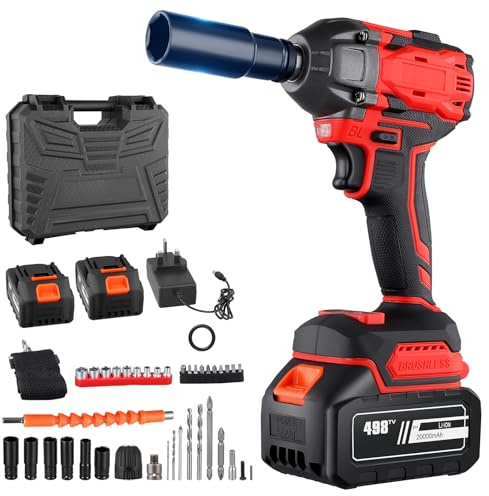 Mekturm Brushless Impact Wrench 21V, Cordless Driver Set with 2x4.0Ah Battery, 1000N.m Battery Power Impact Wrench for Car Tire Truck RV, Forward Reverse, 5 Impact Sockets