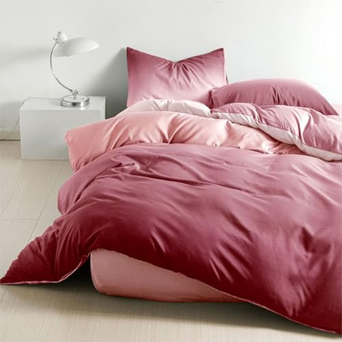Soifox Bettwäsche 135x200 4teilig Rot - Bettwäsche Sets Microfaser Bettbezug 135 x 200cm mit 2 Kissenbezüge Bügelfrei & Knitterfrei Modern Deckenbezug mit Reißverschluss