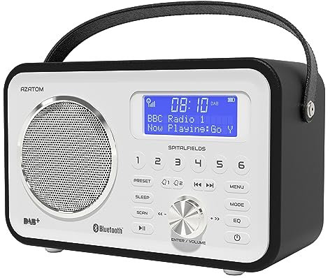 DAB/DAB+ & FM Portable Digital Radio | Leather Design | Bluetooth | Rechargeable Battery | Dual Alarms & Sleep Timer | Perfect for Home, Office or Outdoors | AZATOM Spitalfields 2 (Black)