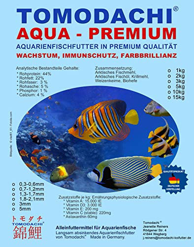 Tomodachi Aquarienfischfutter, Zierfischfutter mit Astax Farbschutz +Immunschutz, optimale Futterverwertung, geringe Wasserbelastung, Cichlidenfutter, 4-5 mm 10kg