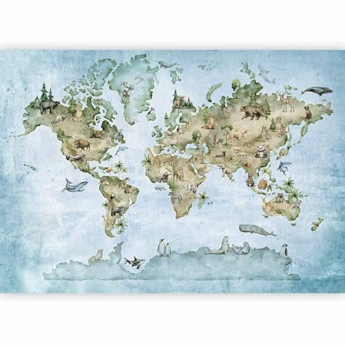murando Carta da parati Mappamondo per Bambini 250x175 cm Fotomurali in TNT Murale alla moda Decorazione da Muro XXL Poster Gigante Design Soggiorno Cameretta Carta per pareti Animali e-C-10000-a-a