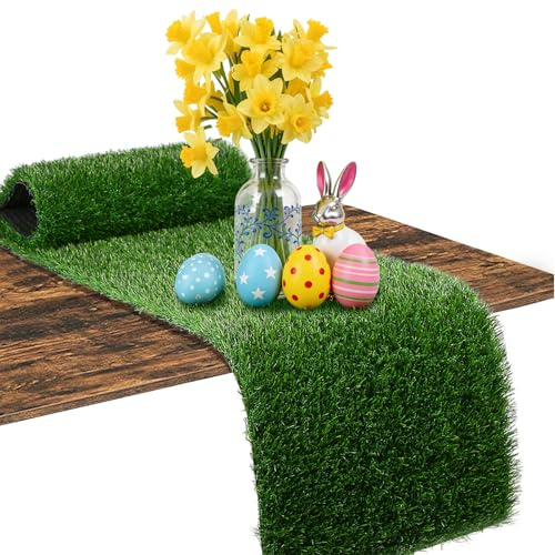 XLX TURF Green Fake Grass Table Runner for Football Easter Decorations - 12 x 144 Inch Artificial Turf Table Centerpiece Golf Theme Birthday, Wedding, Baby Shower