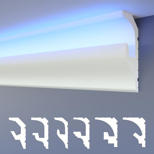 HEXIMO LED-Stuckleisten 2in1, indirekte Beleuchtung Deckenleisten XPS-Styroporstreifen für Wand-Deckenverkleidung (1,7 Meter HLED 17)