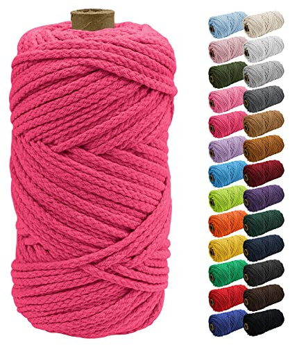 Uiopa Corde Macramé 5mm x 90m Corde Coton Cordelette Naturel Fil Macramé de Tressée DIY pour Cintres de Plantes, Tenture Murale, Attrape-Rêves, Jardin, Projets de Bricolage