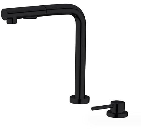 Wasserhahn Küche Vorfenster, Küchenarmatur Ausziehbar Einhebelmischer 2 Loch Spültischarmatur mit 2 Strahlarten Schwenkbar Küchenamaturen Vorfenster-Schwarz