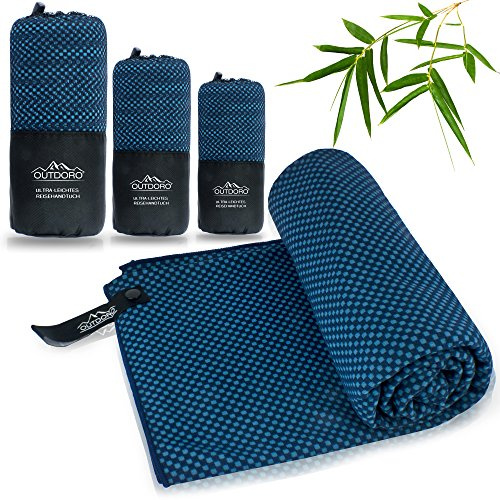 Outdoro Serviette de voyage avec charbon de bambou ultra légère et absorbante – Plus confortable que les serviettes en microfibre – Serviette de sport, serviette de bain, serviette de plage, serviette
