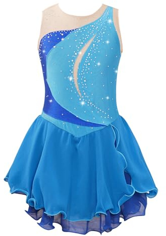 Kaerm Vestito da Pattinaggio Artistico Bambina Abito da Balletto Senza Maniche Vestito Da Danza Moderna Latino Ragazze Vestiti Da Ballerina Abiti Da Ballo Ballet Azzurro A 11-12 anni