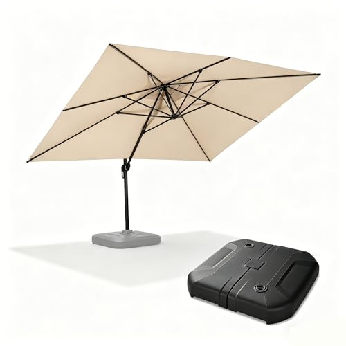PURPLE LEAF 300 × 400 cm Sonnenschirm mit Ständer Alu 360° Drehbar, Beige | Ampelschirm Groß Mehr Schatten, Verbesserte Luftzirkulation, Aluguss-Griff, Alurahmen, Polyester Stoff, UV 50+ Lichtbeständig