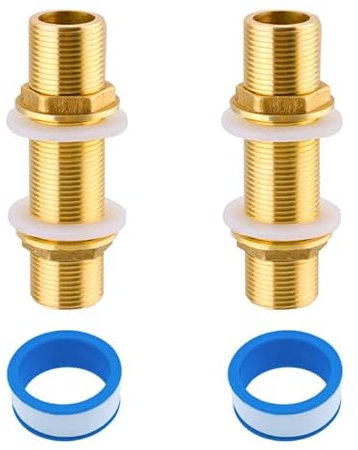 2 raccordi a paratia in ottone G3/4, 10 cm, tubo filettato maschio, raccordo per serbatoio dell'acqua piovana, per rubinetti, serbatoi d'acqua, torri dell'acqua e pompe dell'acqua