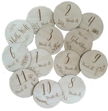 Meilensteinkarten- nummerisch, 13 Meilensteine aus Holz, Mein erstes Jahr, Jeder Monat, Geschenk zur Geburt, Babyparty, Holz, Baby, Holz Karten