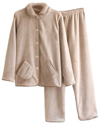 Disimlarl Ensemble de pyjama en flanelle épaisse pour homme et femme, ensemble deux pièces, Café au lait (hommes), L