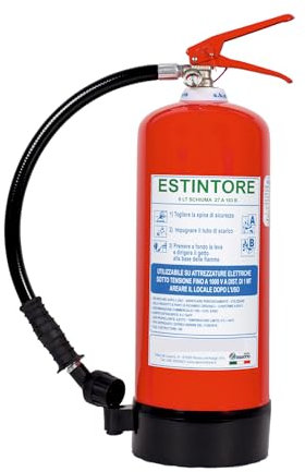 Estintore A Schiuma LT 6 2025 Omologato E Certificato Con Staffa E Cartello Pvc Adesivo Per Uffici Negozi Hotel Case Vacanze B&B UNI EN 3-7 Con Cartellino Di Manutenzione Semestrale