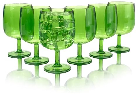 Yanglonghui 15 Ounce Plastic Wine Glasses Set of 6,Unbreakable Acrylic Wine Glasses,Reusable Colored Plastic Goblets Stackable,Dishwasher Safe Bpa Free Ideal for Parties (Green, 12 Ounce)