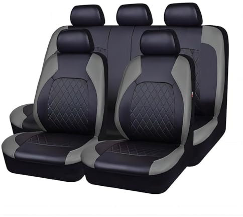 LJWBHIOJ 9 Stück Autositzbezüge für Hyundai Tucson Hybrid 2000-2016 2017 2018 2019 2020 2021 2022 2023 2024, Leder Sitzschoner Vorne Hinten Sitzbezüge Wasserdicht Auto Zubehör,Grey