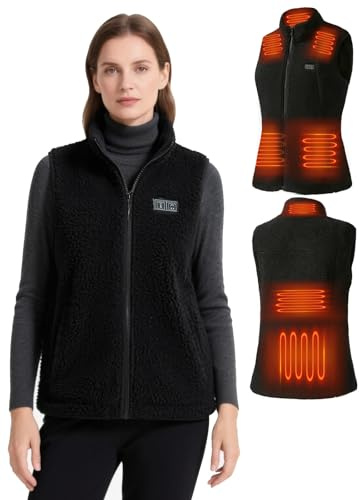 Auxo Fleece Heated Vest for Women with Battery Pack Included, Lightweight Winter Electric 7-Zone Heating Vest with 3 Heat Settings Black Small