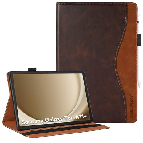 Hülle für Samsung Galaxy Tab A11 Plus 2025, Multi-Winkel Folio Schutzhülle Galaxy Tab A11+ Plus/A9+ Plus mit Fronttasche und Handschlaufe PU Leder Hülle Tablet Case für SM-X236B/SM-X230, Braun