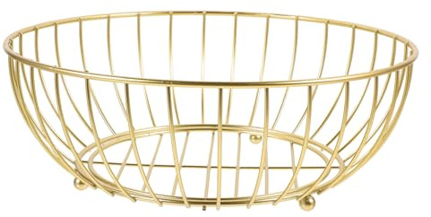 MUCKLILY Cesta de Fruta de Alambre de Metal Dorado Grande para Cocina | Metal, Solución de Almacenamiento, Estilo Sencillo y Chic, para Picnic o Escritorio, Acabado Dorado