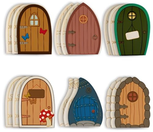 18 piezas Mini Puertas de Madera Sin Pintar Puerta De Hadas Pintar Decoración Creativa Miniaturas Diseños para Manualidades para temas de hadas fiestas de cumpleaños Pascua Navidad Halloween