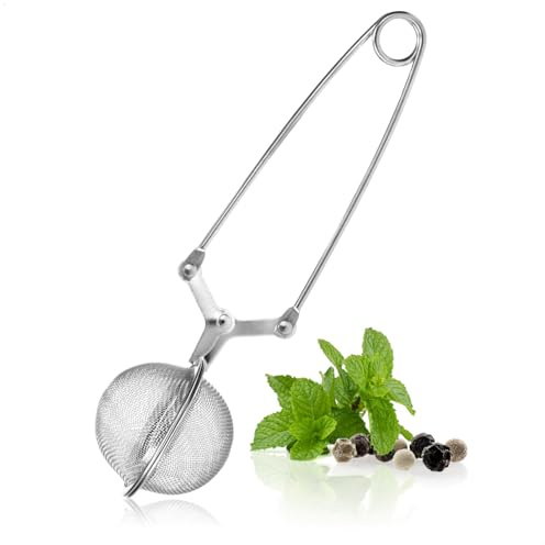 com-four® Teezange aus rostfreiem Edelstahl 304 - rundes Tee-Ei - praktische Zange für losen Tee, Kräuter & Gewürze - feinmaschiges Teesieb - hygienischer Filter (01 Stück - Ø 4.5 cm)