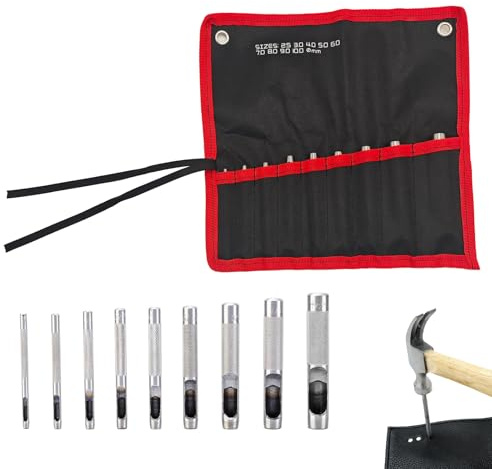 9 Pièces Emporte-Pièces en Acier pour Cuir, Poinçon Creux Poinçons ronds Outil, Punch Trou en Cuir, pour la Fabrication de Bracelets de Montre, Ceintures, Chaussures, Tissu et Vêtements