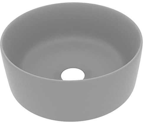 Vasque à Poser, Lavabo à Poser en Céramique Lave Main Salle de Bain rond de luxe Gris clair mat 40x15 cm Céramique
