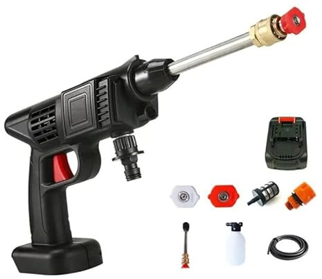 Hidrolimpiadora Inalámbrica a Batería 21V 6000mAh, Lavadora a Presión Portátil con Batería y Cargador, Pistola de Agua Eléctrica para Lavar Coches y Bicicletas